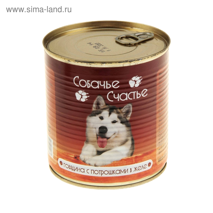 

Влажный корм "Собачье счастье" говядина с потрошками в желе, ж/б, 750 г