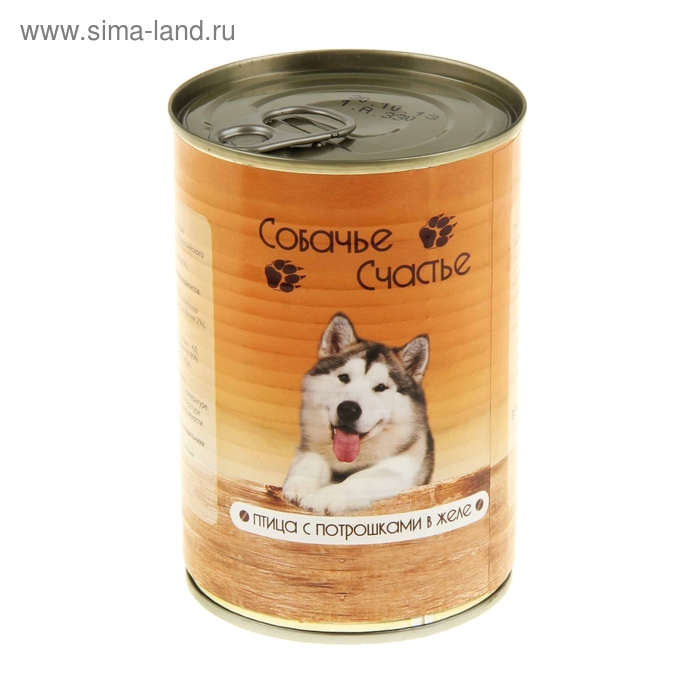 

Влажный корм "Собачье счастье" птица с потрошками в желе, ж/б, 410 г