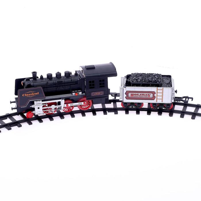 Железная дорога «Классический паровоз», 18 деталей, световые и звуковые эффекты, с дымом, работает от батареек, длина пути 420 см