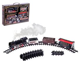 Железная дорога «Классический паровоз», 20 деталей, световые и звуковые эффекты, с дымом, работает от батареек, длина пути 420 см