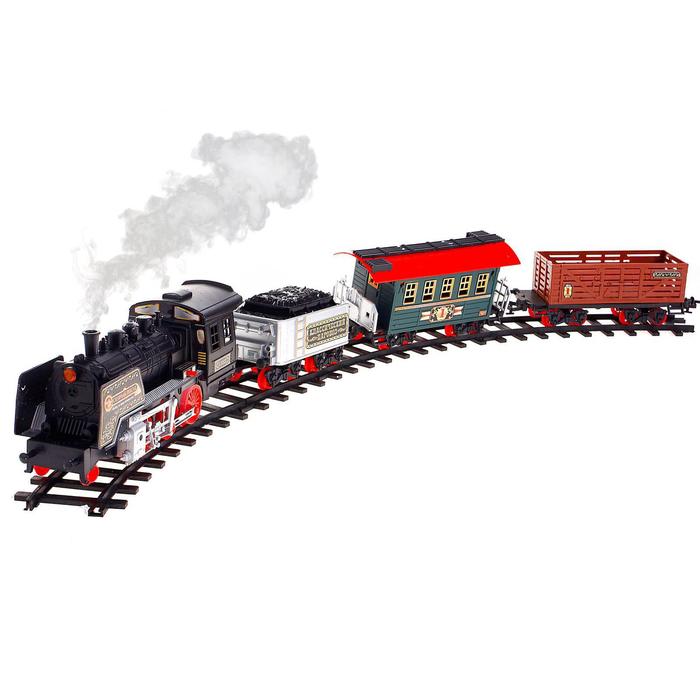 Железная дорога «Классический паровоз», 20 деталей, световые и звуковые эффекты, с дымом, работает от батареек, длина пути 420 см