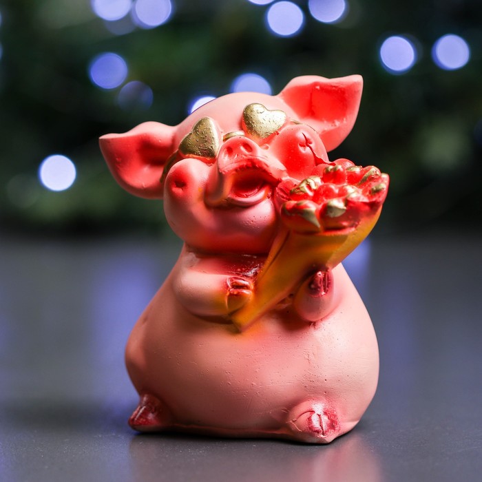 Копилка "Свинка с букетом" бежевая