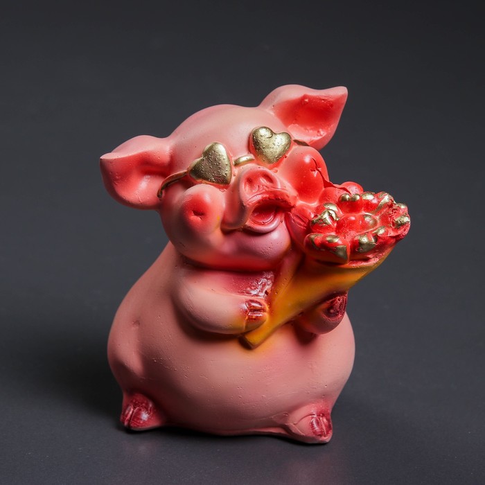 Копилка "Свинка с букетом" бежевая