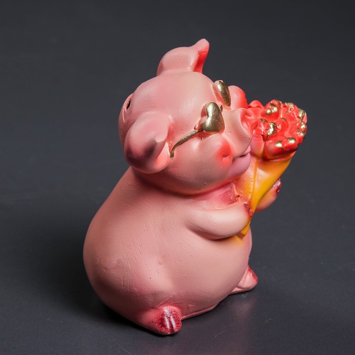 Копилка "Свинка с букетом" бежевая