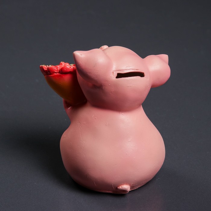 Копилка "Свинка с букетом" бежевая