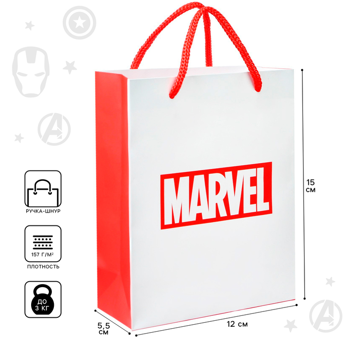 Пакет ламинированный вертикальный, 12 х 15 х 5,5 см Marvel, Мстители