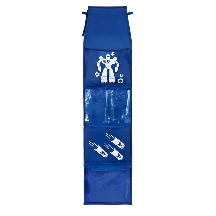 фото Кармашки в садик «робот», для детского шкафчика, 85х20 см, синий всё на местах