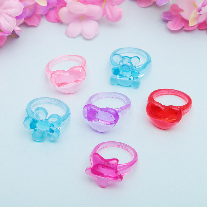 Кольцо детское "Выбражулька" прозрачные сердца, цвет МИКС