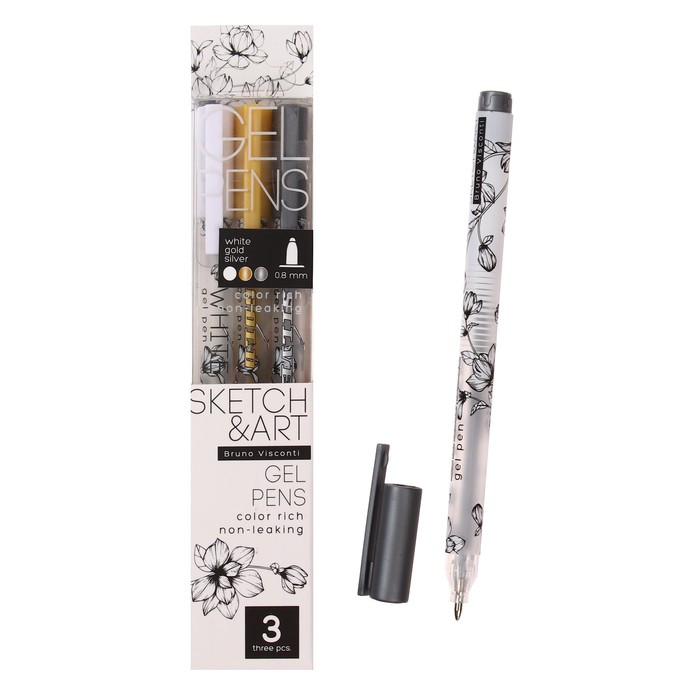 

Набор гелевых ручек 3 цвета SKETCH&ART Uni Write.GOLD/SILVER/WHITE, 0,8 мм, золотой, серебряный, белый