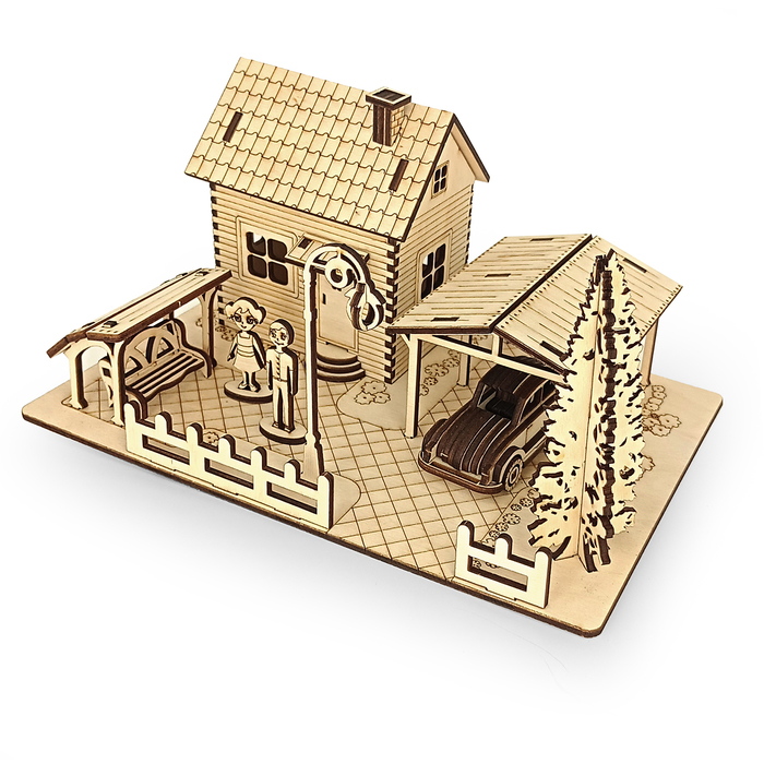Сборная деревянная модель «Домик с гаражем»