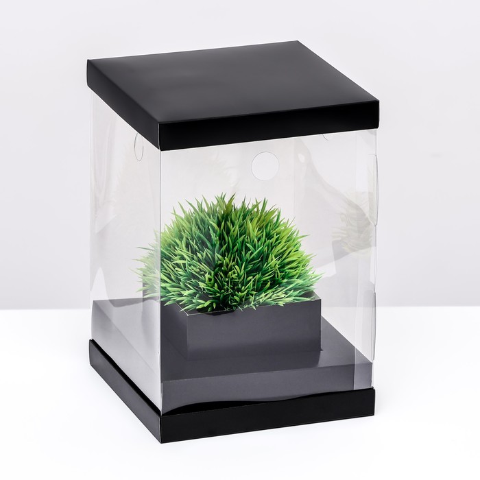 Коробка для цветов с вазой и PVC окнами, складная, 16 х 23 х 16 см, чёрный коробка для цветов с вазой и pvc окнами складная дерево 23 х 30 х 23 см