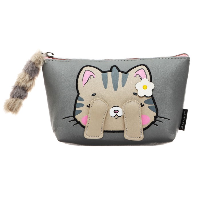 

Пенал мягкий, 1 отделение, объёмный, 120 х 210 х 70 мм, deVENTE, Cute Cat, кожзам, аппликация, серый