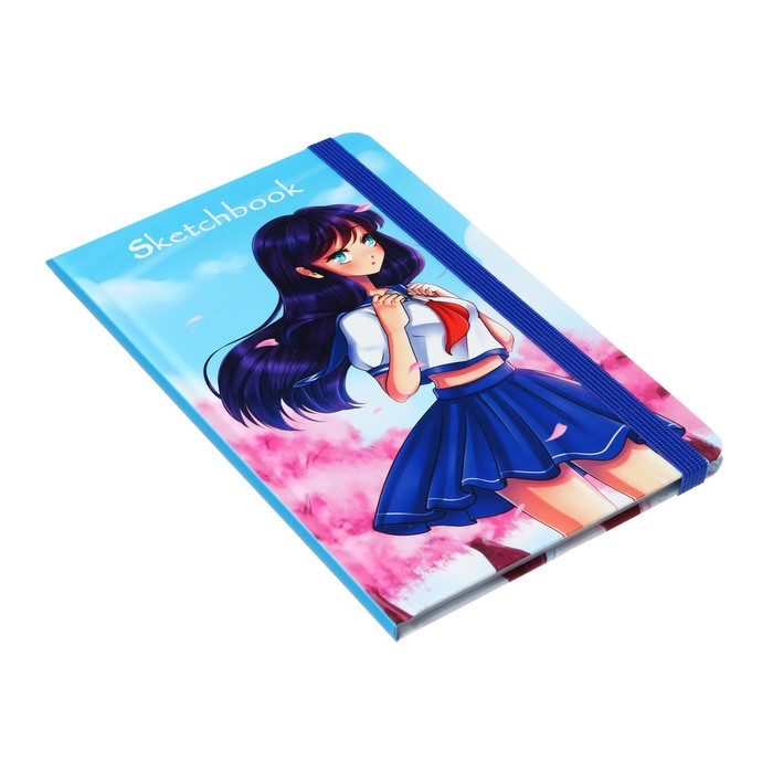 фото Скетчбук 130 х 210 мм, 40 листов "аниме девочка", твёрдая обложка с резинкой, выборочный лак, блок 100 г/м2 myart