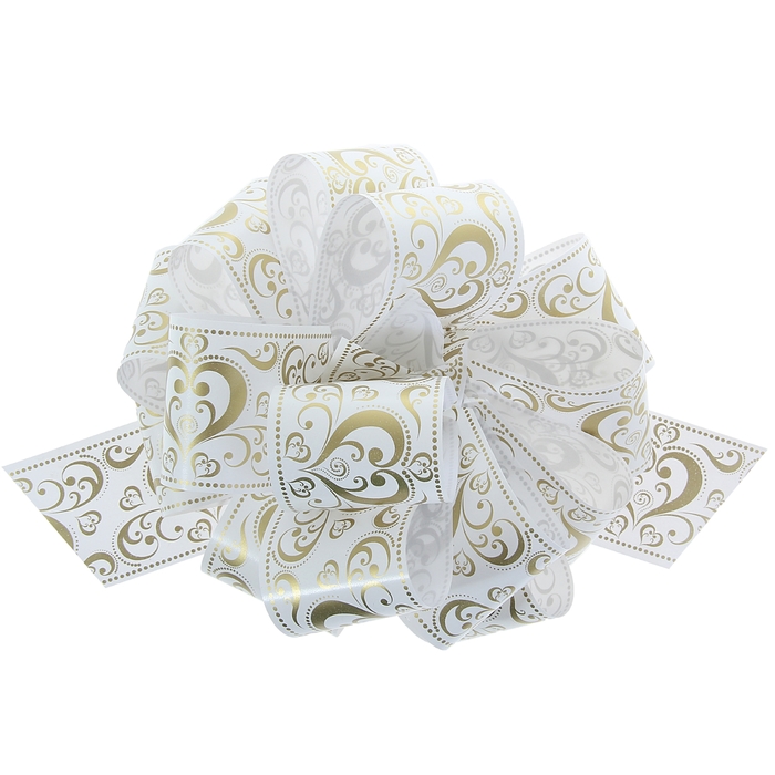 Бант-шар №5 "Золотое сердце", цвет белый