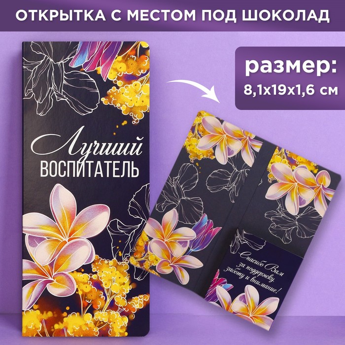 

Открытка с местом под шоколадку «Лучший воспитатель», размер 19см х 8,1см, плотность 200 гр