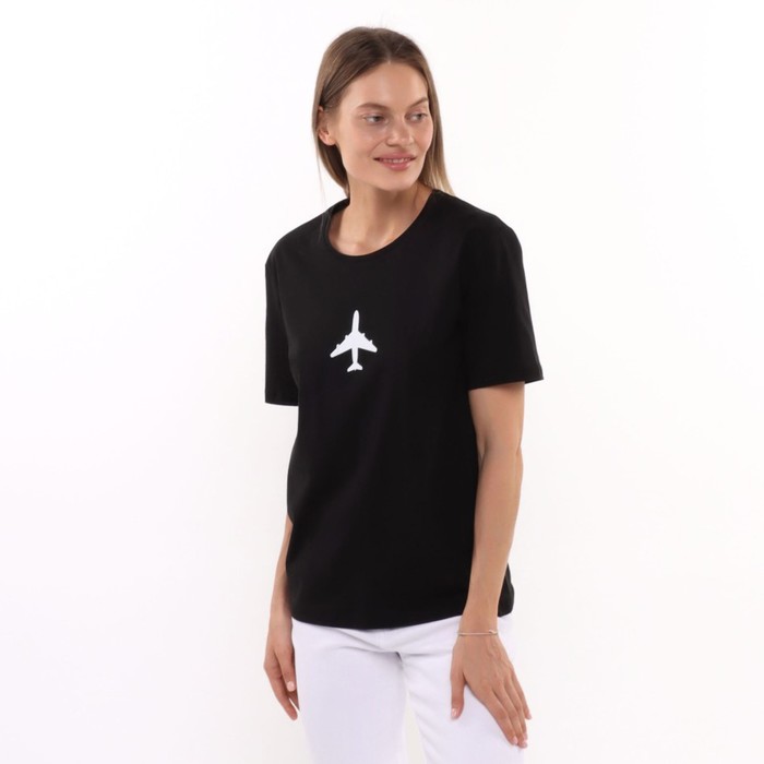 

Футболка женская «самолёт», цвет чёрный, размер 52