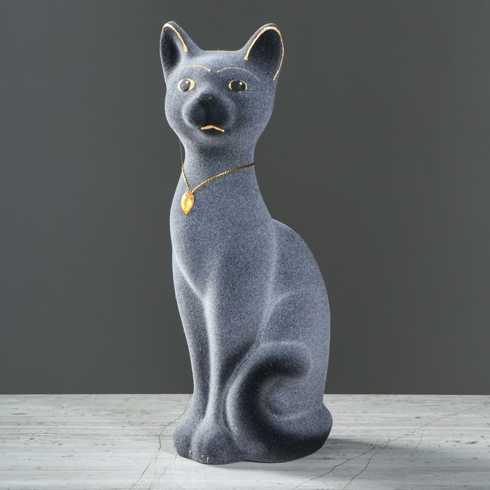Копилка "Кот Кузя" малая, флок, серая