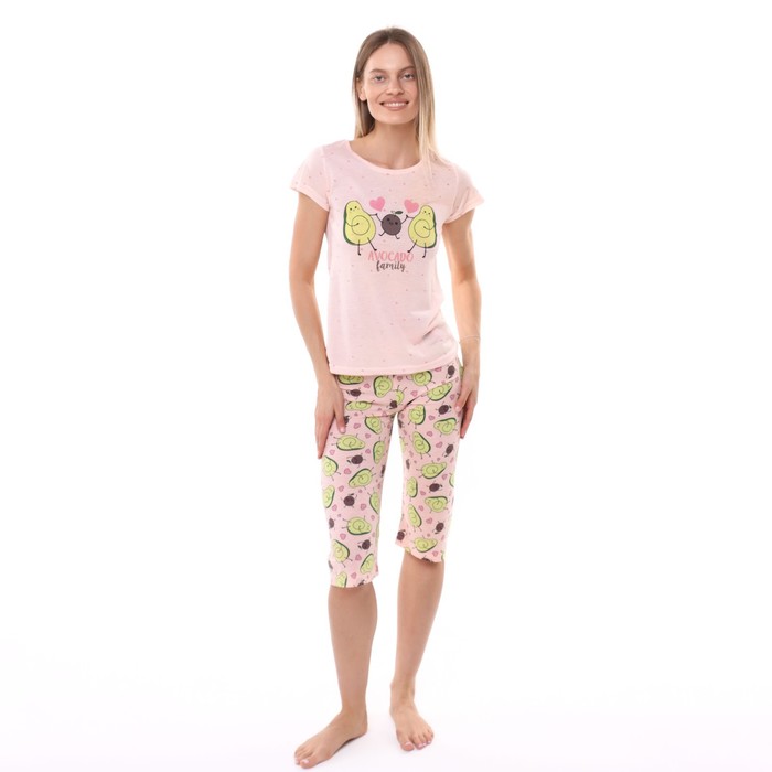 Комплект женский домашний (футболка/бриджи), цвет персиковый, размер 44