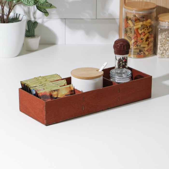 Органайзер деревянный для чая и кухонных принадлежностей Доляна, 33×12×6 см, цвет мокко органайзер для ванных принадлежностей доляна 33 5×9×7 5 см цвет белый