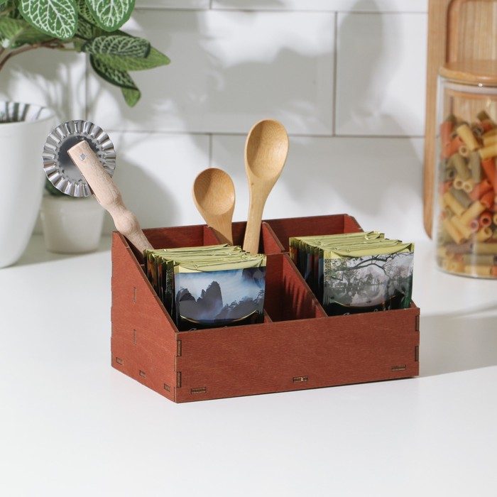 Органайзер деревянный для чая и кухонных принадлежностей Доляна, 17,2×10,4×8,8 см, цвет мокко
