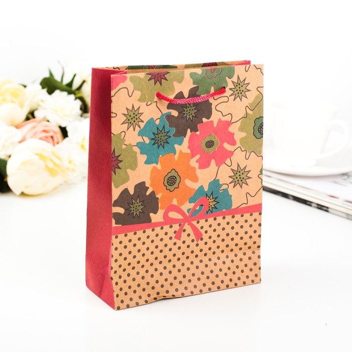 Пакет крафт "Милый бантик", 15 х 6 х 20 см