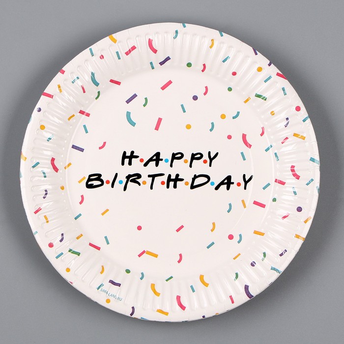 фото Тарелка бумажная happy birthday, 18 см, в наборе 6 штук страна карнавалия