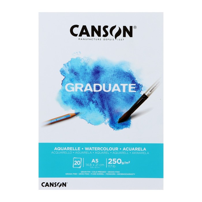 

Альбом для акварели CANSON Graduate, A5, 20 листов, склейка, 250 г/м2