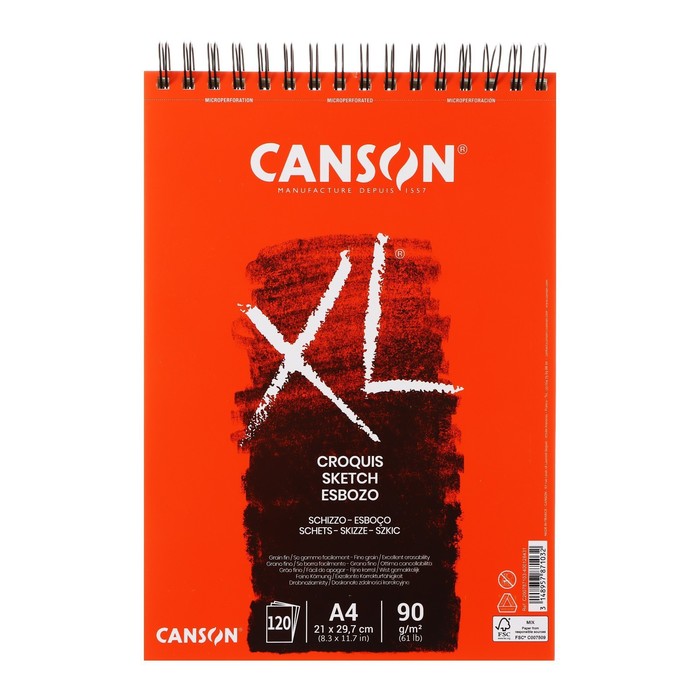 фото Альбом на спирали для графики canson xl croquis, 21 х 29.7 см, 120 листов, легкое зерно, слоновая кость, 90 г/м2