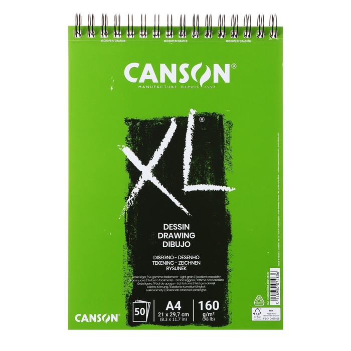 фото Альбом на спирали для графики canson xl dessin, 21 х 29.7 см, 50 листов, мелкое зерно, 160 г/м2