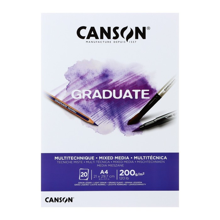 

Альбом CANSON Graduate Mix Media, А4, 20 листов, на склейке, белый, 200 г/м2