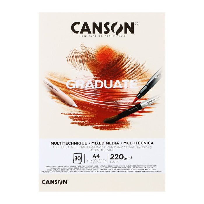 

Альбом CANSON Graduate Mix Media, А4, 30 листов, на склейке, кремовый, 200 г/м2