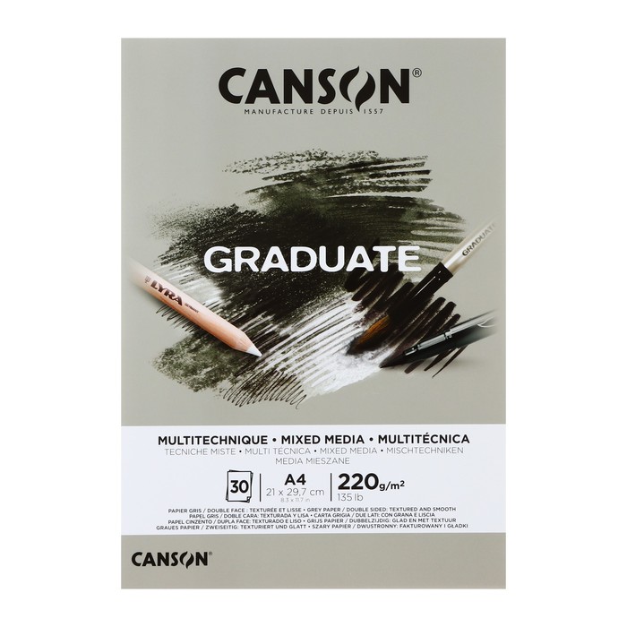 

Альбом CANSON Graduate Mix Media, A4, 30 листов, на склейке, серый, 200 г/м2