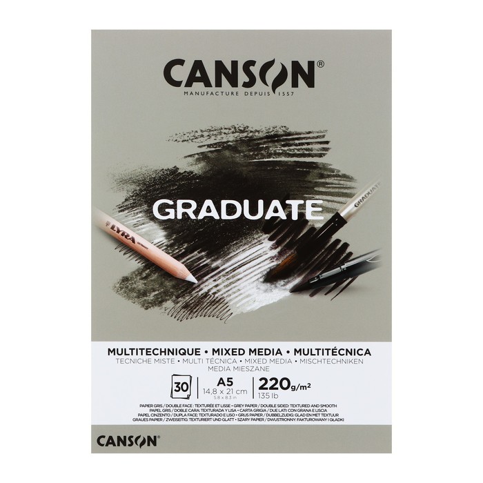 

Альбом CANSON Graduate Mix Media, А5, 30 листов, на склейке, серый, 200 г/м2