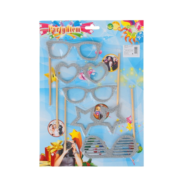 Аксессуары для фотосессии на палочке "Гламурные очки" (набор 5 шт.), цвет: серебряный