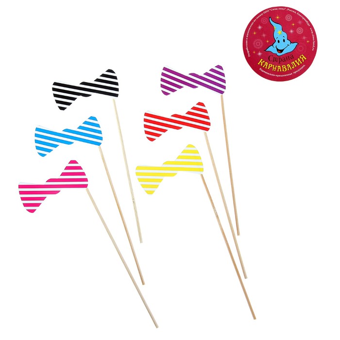 Аксессуары для фотосессии на палочке "Бабочка" в полоску (набор 6 шт.), цвета МИКС