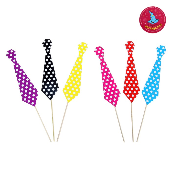 Аксессуары для фотосессии на палочке "Галстук" в горох (набор 6 шт.), цвета МИКС