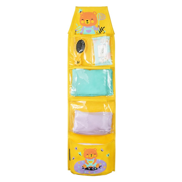 Кармашки в садик «Медвежонок», для детского шкафчика, 83х24 см, жёлтый кармашки в садик китёнок для детского шкафчика 85х20 см голубой