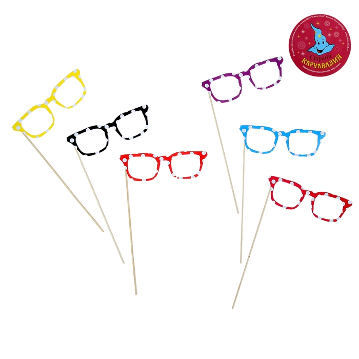 Аксессуары для фотосессии на палочке"Очки" в горох (набор 6 шт.), цвета МИКС