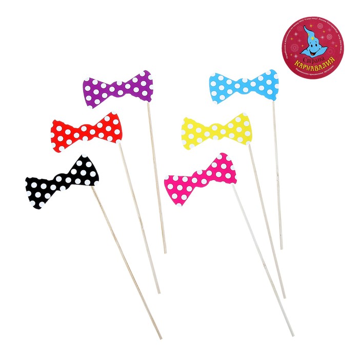 Аксессуары для фотосессии на палочке "Бабочка" в горох (набор 6 шт.), цвета МИКС