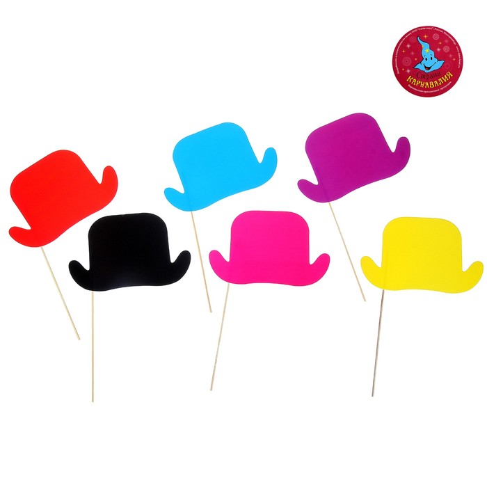 Аксессуары для фотосессии на палочке "Шляпка" (набор 6 шт.), цвета МИКС