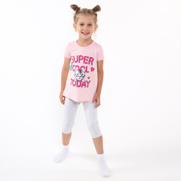 

Комплект (футболка, велосипедки) для девочки, цвет розовый, рост 110 см