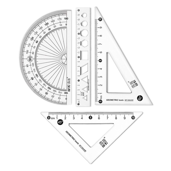 фото Набор геометрический (линейка, транспортир, 2 угольника) в пенале, котик микс