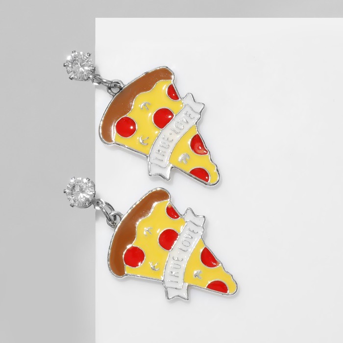 Серьги эмаль TRUE LOVE пицца, цветные в серебре серьги пицца