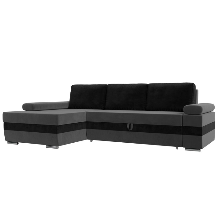 Угловой диван «Канкун», механизм дельфин, велюр, угол левый, цвет серый / чёрный
