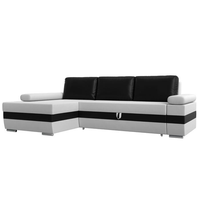 Угловой диван «Канкун», механизм дельфин, экокожа, угол левый, цвет белый / чёрный