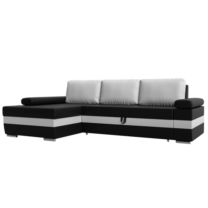 Угловой диван «Канкун», механизм дельфин, экокожа, угол левый, цвет чёрный / белый