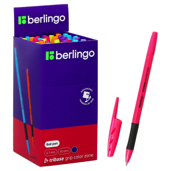 Ручка шариковая Berlingo Tribase grip color zone, 0,7 мм,грип, синяя, микс ручка шариковая berlingo tribase grip orange 0 7 мм грип синяя