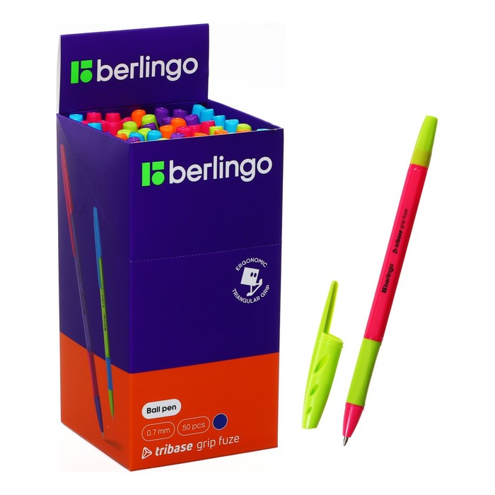 Ручка шариковая Berlingo Tribase grip fuze, 0,7 мм,грип, синяя, микс ручка шариковая berlingo tribase grip haze 0 7 мм грип синяя микс