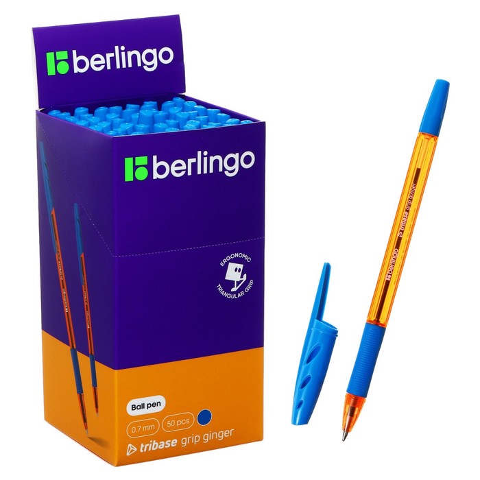 Ручка шариковая Berlingo Tribase grip ginger, 0,7 мм, грип, светло-синяя ручка шариковая berlingo tribase grip orange 0 7 мм грип синяя