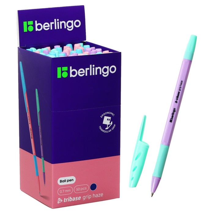 Ручка шариковая Berlingo Tribase grip haze, 0,7 мм, грип, синяя, микс ручка шариковая berlingo tribase grip haze 0 7 мм грип синяя микс